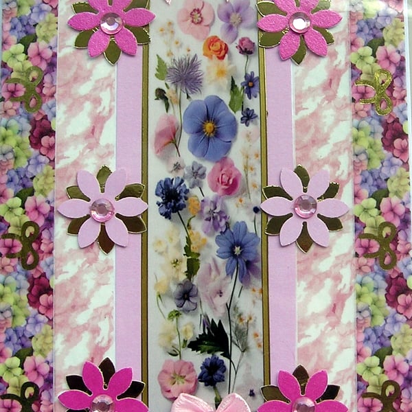 Summer Flowers - Hand Crafted Decoupage Greeting Card - Blank 3187