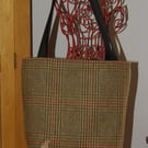 Tweed open tote bag with subtle hare embroidery 