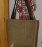 Tweed open tote bag with subtle hare embroidery 