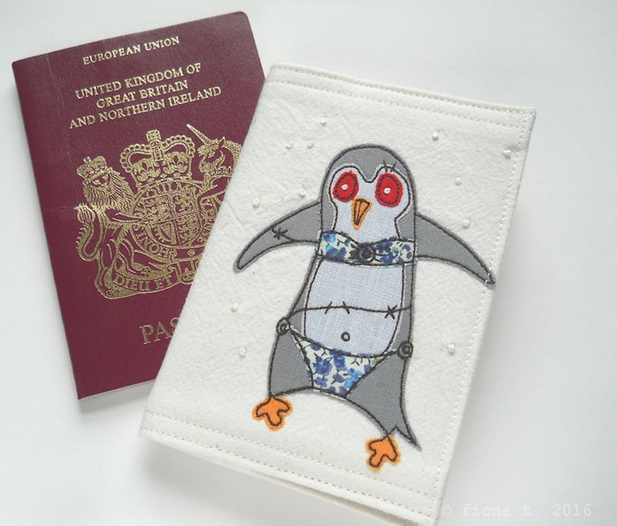 freemotion embroidered zombie penguin passport cover 