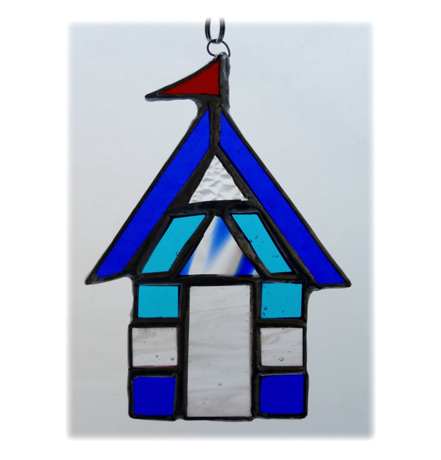Beach Hut Suncatcher Stained Glass Blue Aqua 016