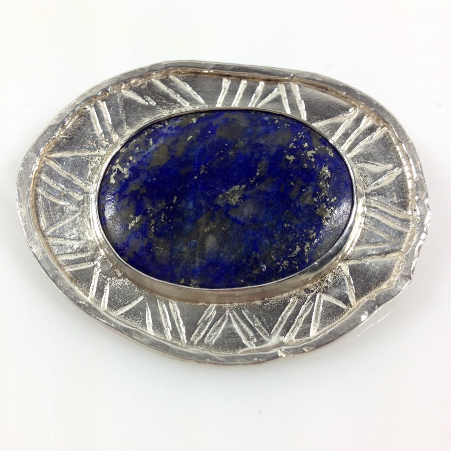 Large silver and lapis lazuli brooch