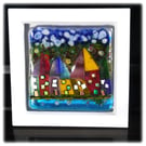 Wonky Cottage Row Fused Glass Picture Box Framed 004