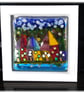 Wonky Cottage Row Fused Glass Picture Box Framed 004