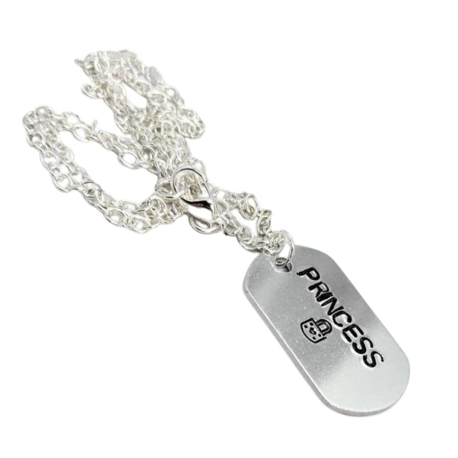Princess with a padlock handstamped tag necklace, ddlg necklace, handmade