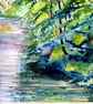  Framed Landscape Impressionist Watercolour Painting River Walk In Summer - Image 7