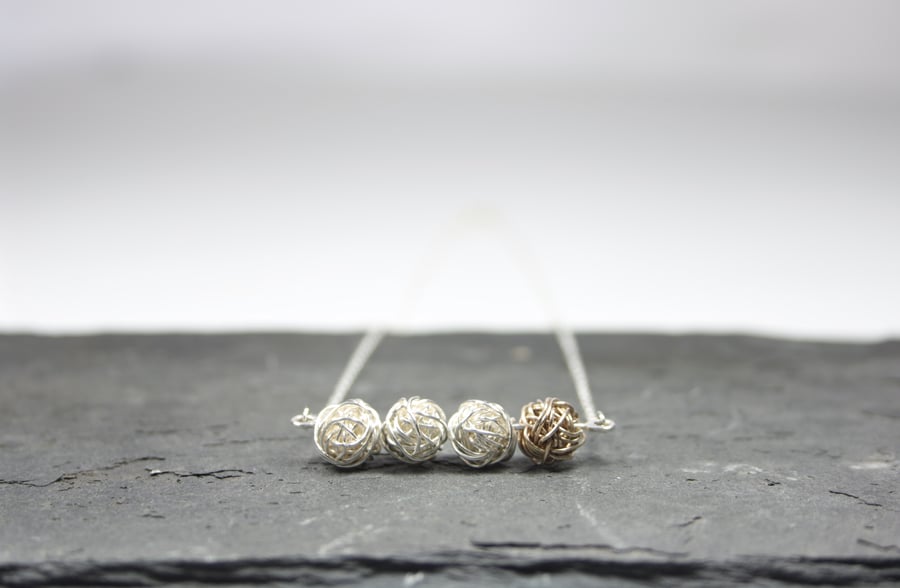 Four Wire Bead Necklace, Modern Dainty Silver and Gold Jewellery