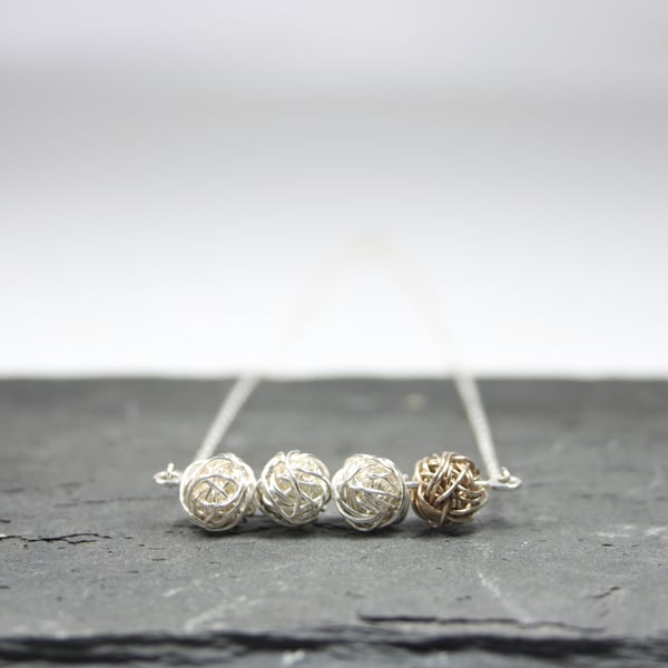 Four Wire Bead Necklace, Modern Dainty Silver and Gold Jewellery