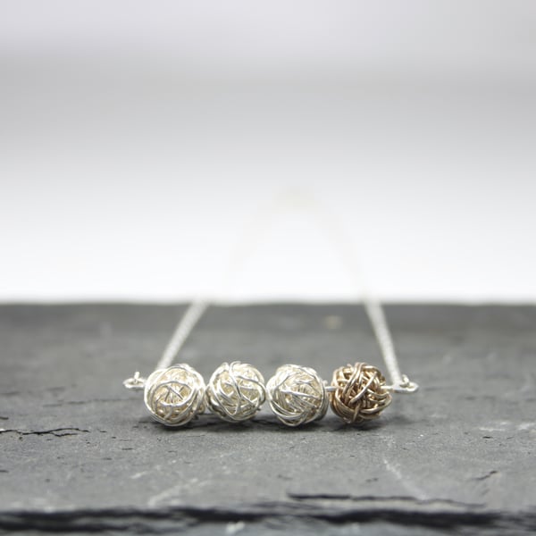 Four Wire Bead Necklace, Modern Dainty Silver and Gold Jewellery