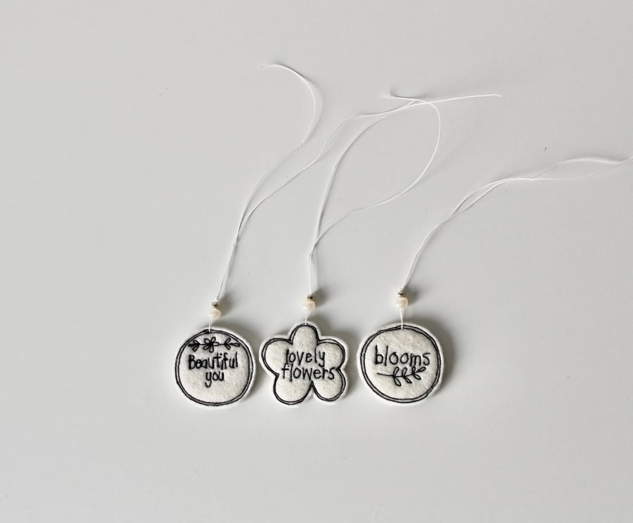 'Three Little Labels Three' - Hanging Decoration