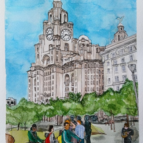 'Day out at the Docks' Liverpool waterfront A3 original watercolour