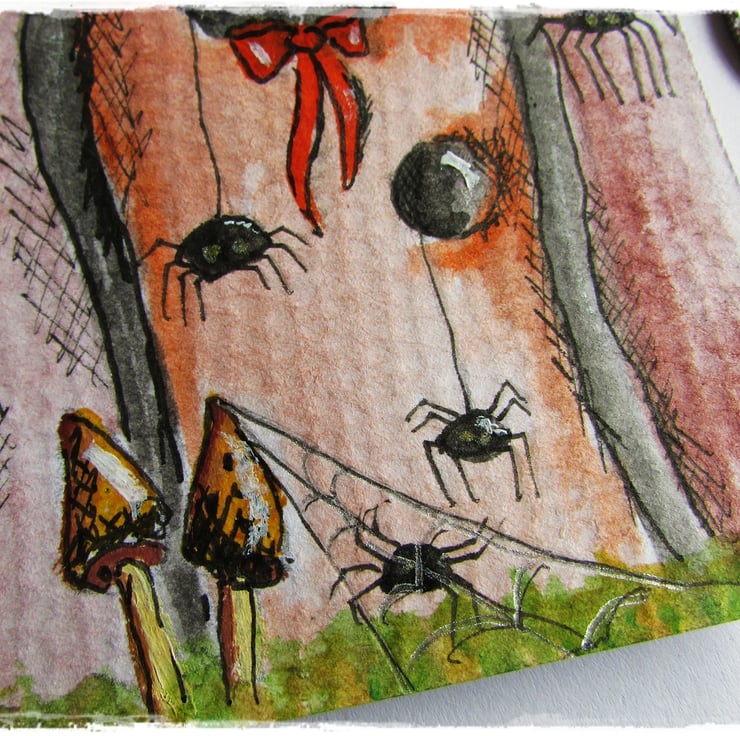 Original Aceo, A Door with Spiders, toadstools ... - Folksy