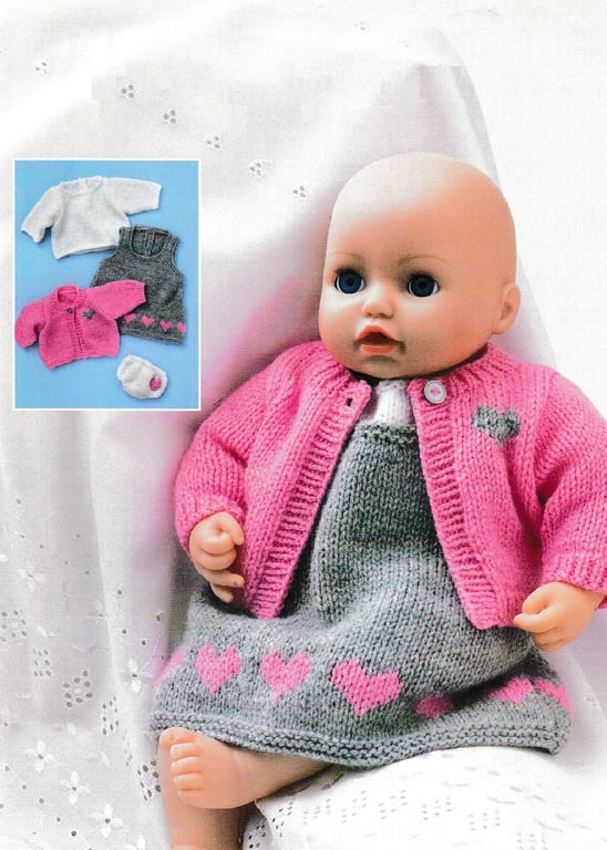 VINTAGE KNITTING PATTERN Dolls Pinafore Cardigan Top and Pants