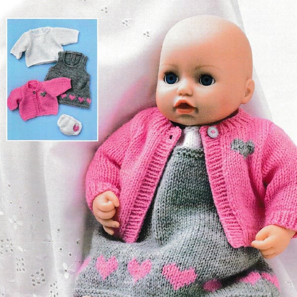 VINTAGE KNITTING PATTERN Dolls Pinafore Cardigan Top and Pants