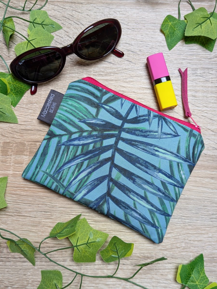 Purse, Leaf Design Pouch Purse, Pencil Case or Makeup Bag with Pink Lining 