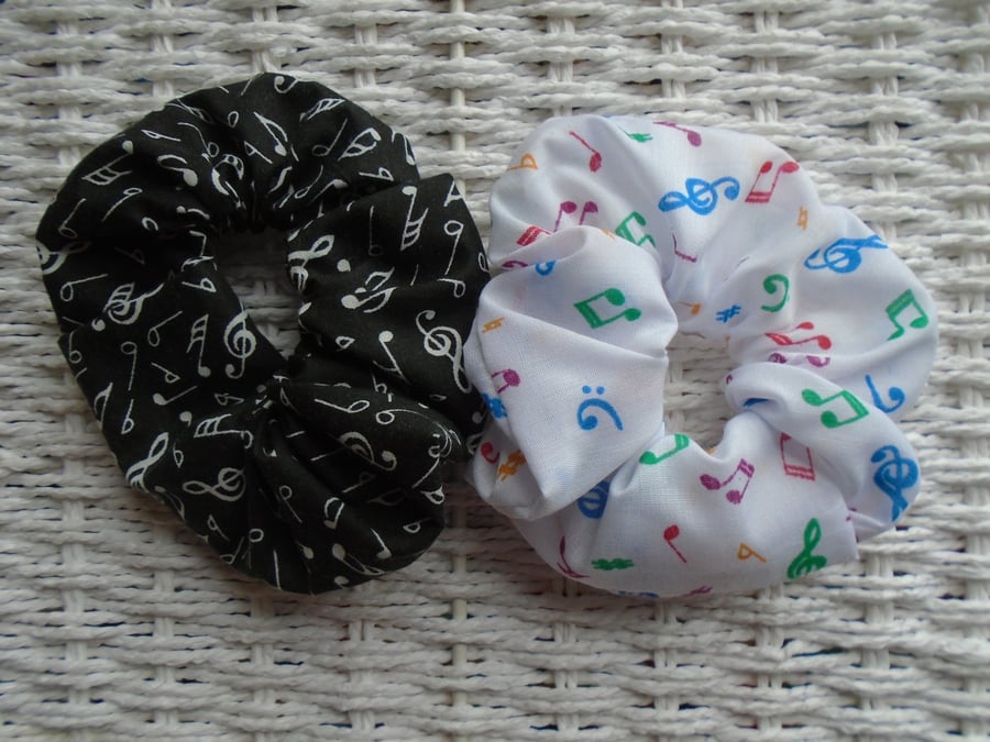 x2 Hair Scrunchies Musical Notes Themed.