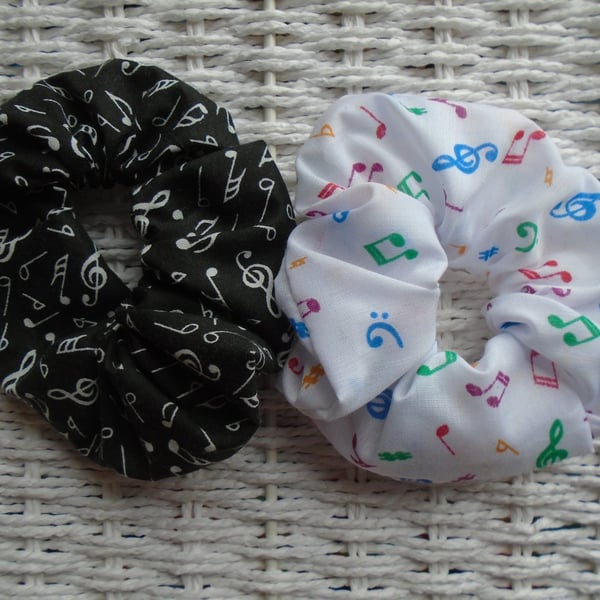 x2 Hair Scrunchies Musical Notes Themed.