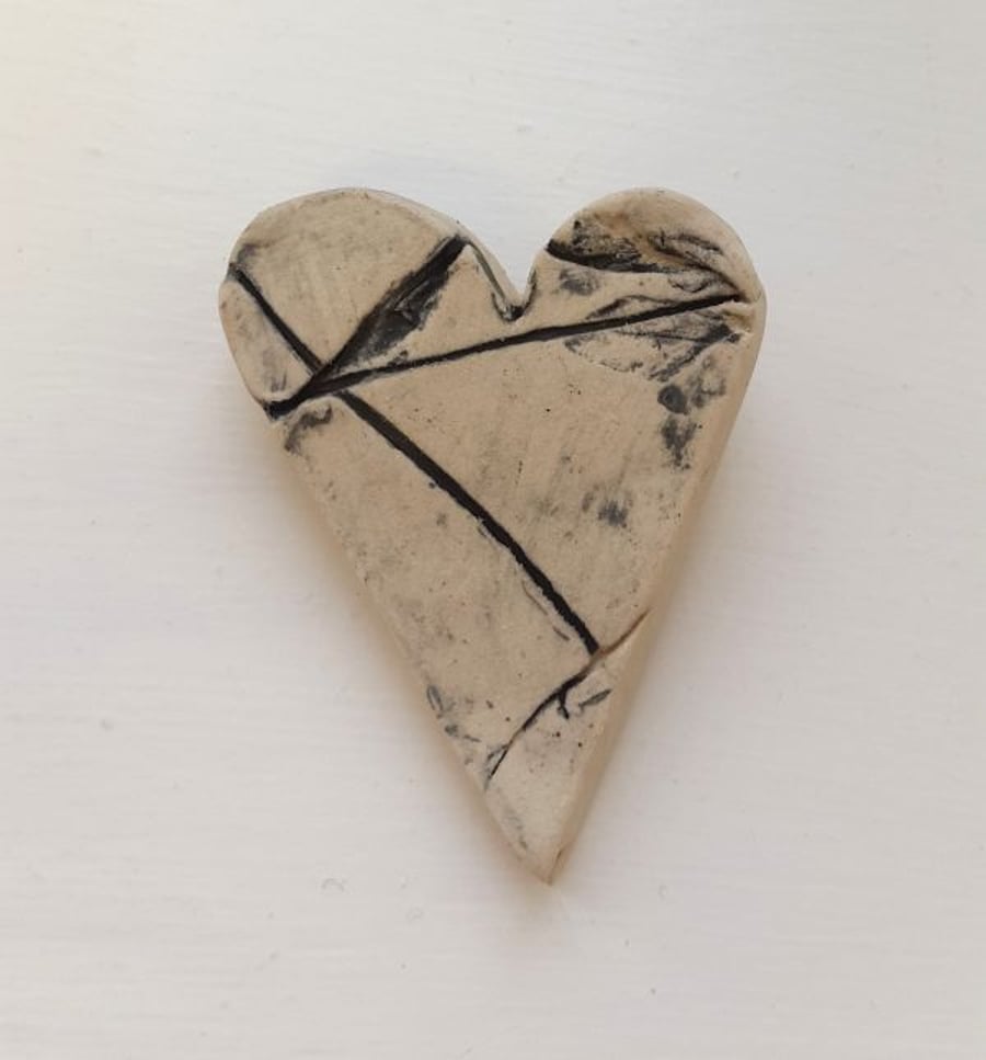 Grey Organic Ceramic Heart Brooch
