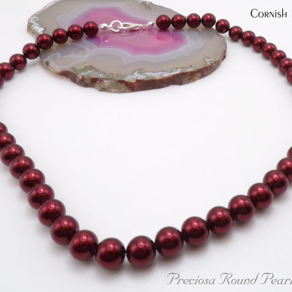 Preciosa Bordeaux Pearl Effect Beads Necklace 8mm. - FREE UK P&P