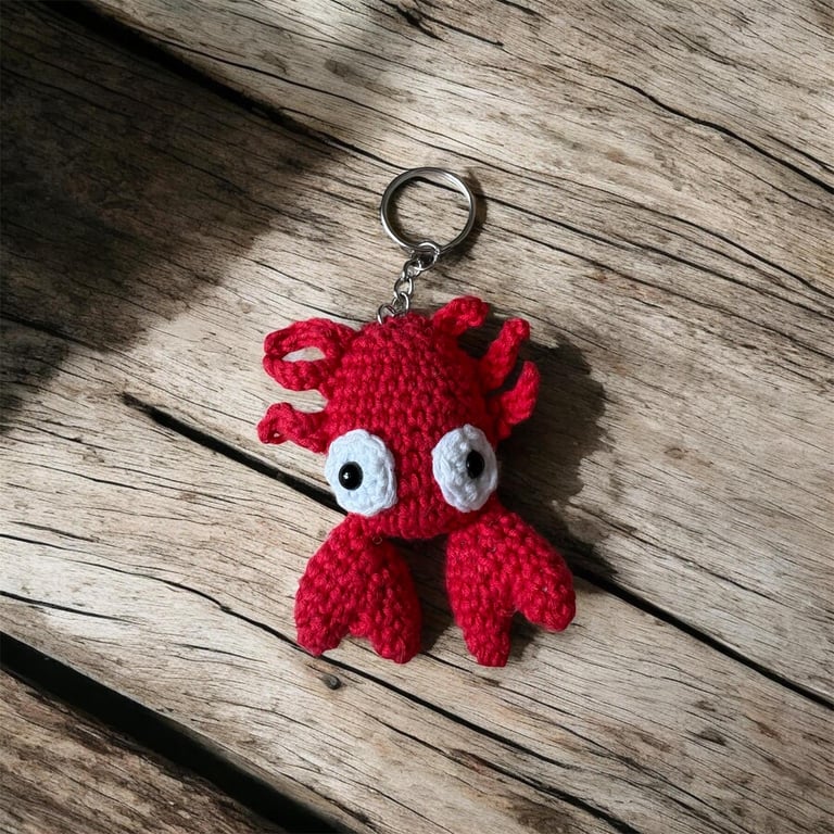Handmade Crochet Crab Keychain Amigurumi Animal Bag Charm, Soft Plush Accessory