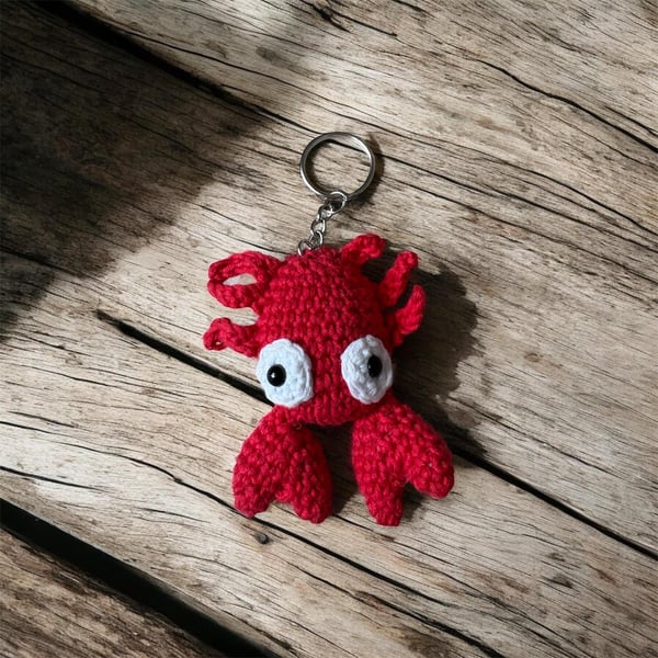Handmade Crochet Crab Keychain Amigurumi Animal Bag Charm, Soft Plush Accessory