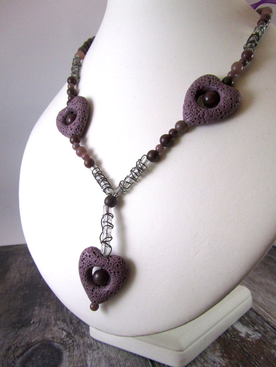 Purple Heart Necklace, Lava Rock Necklace