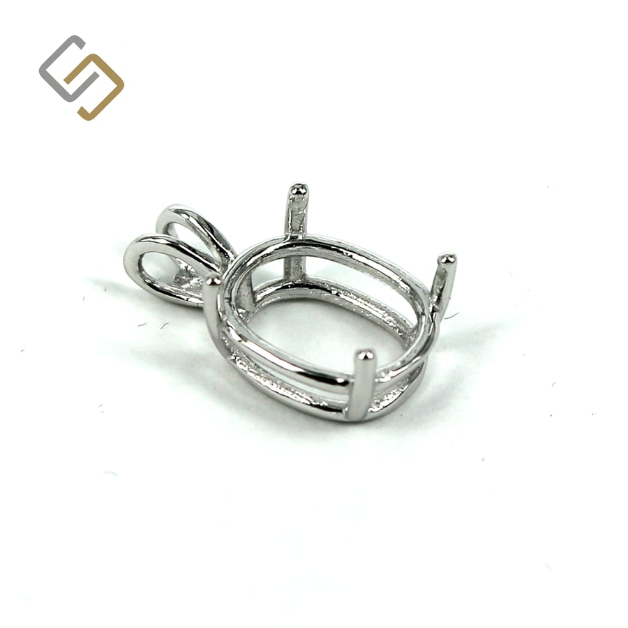 Oval Basket Pendant Setting with 4-Prong Mounting in Sterling Silver for 11x13mm