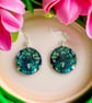 Ginkgo earrings, blue green discs dangle on sterling silver ear wires (828)