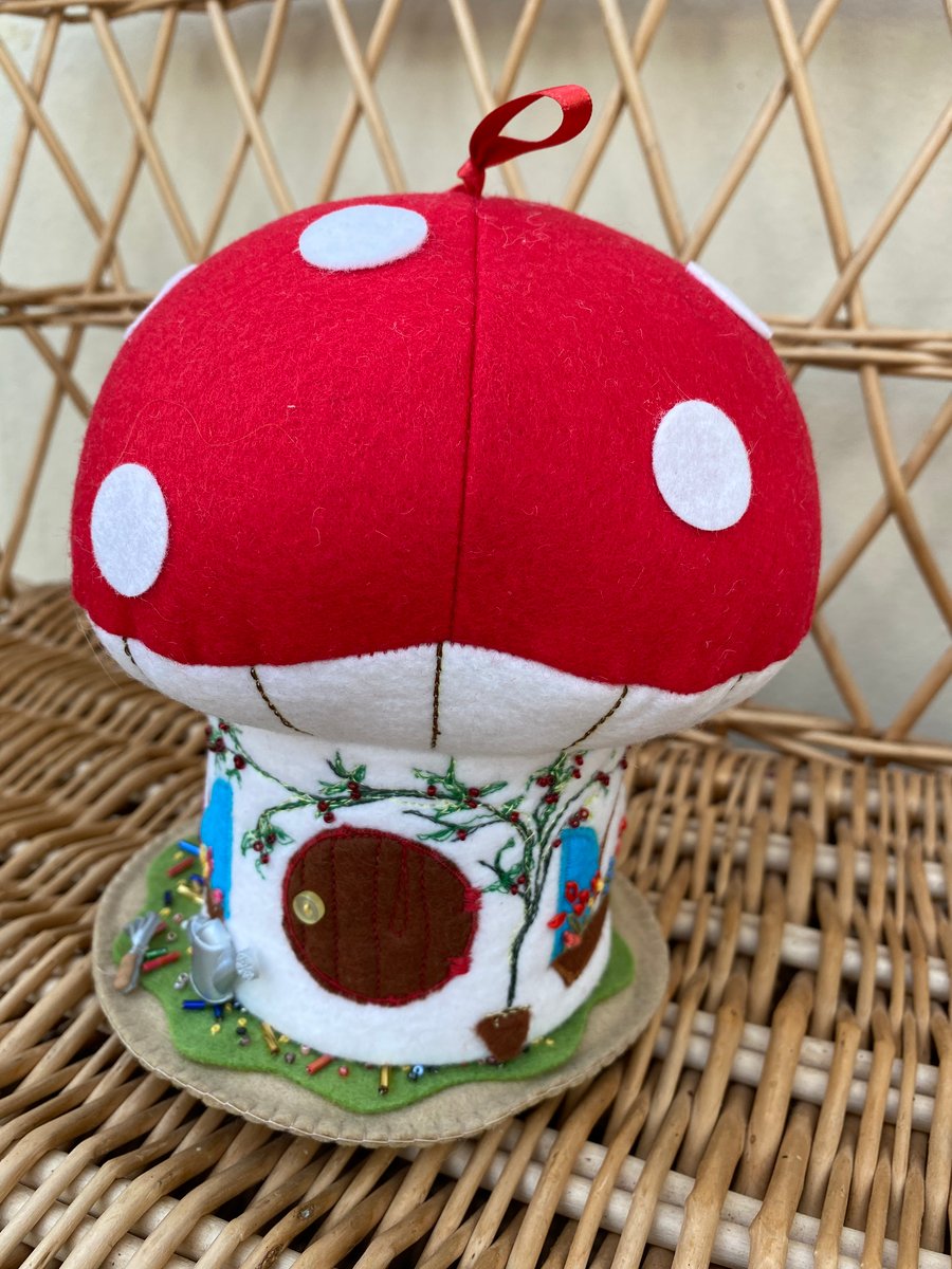 Gift for a Stitcher. Large Decorated Toadstool Pincushion. Extras Included.