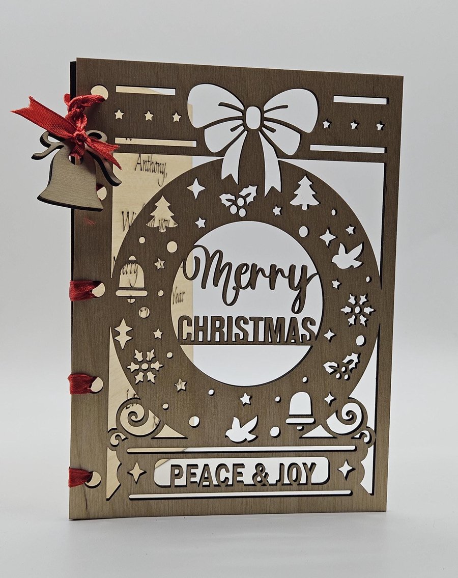 Personalised Wooden Christmas Card Engraved Birch Ply Christmas Keepsake Custom 