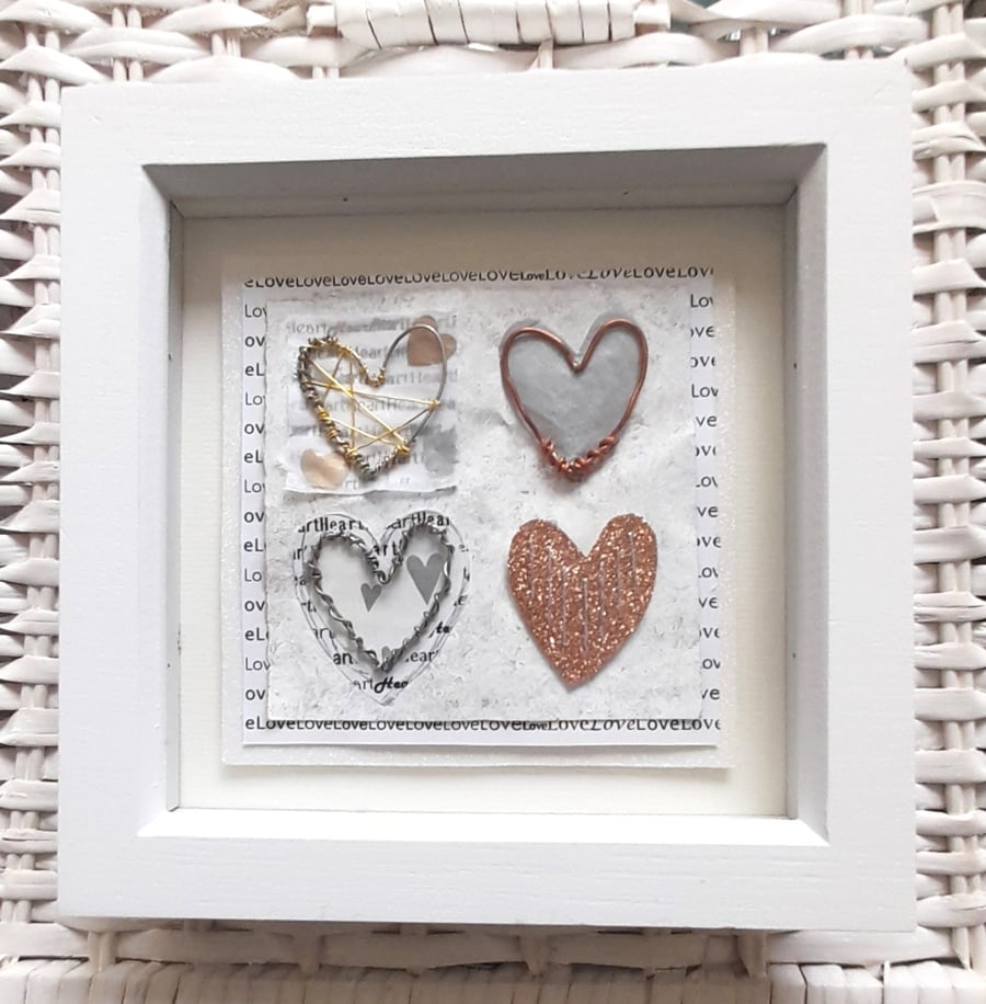 Four Little Wire Love Hearts Copper on Silver Handmade Artwork. How Lovely!!! XX