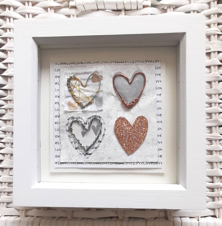 Four Little Wire Love Hearts Copper on Silver Handmade Artwork. How Lovely!!! XX