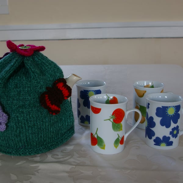 Teapot Cosy Large green with flowers