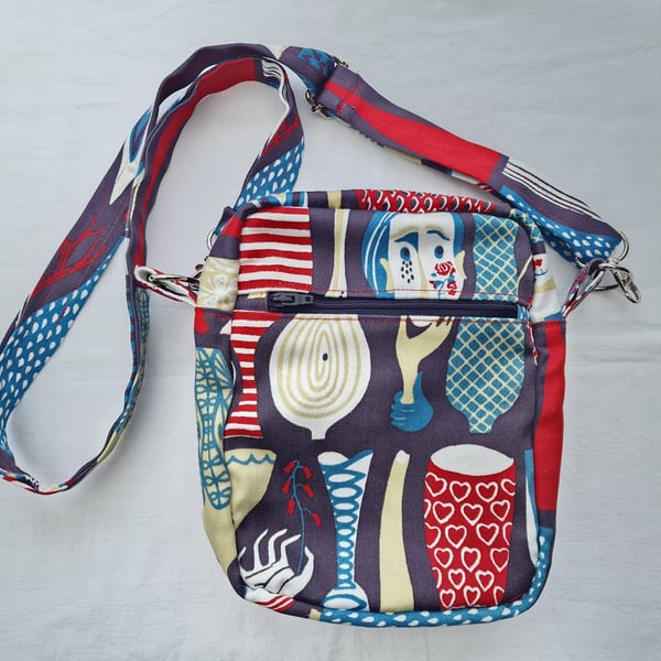 Handmade essentials crossbody bag Stig Linberg "Pottery" fabric