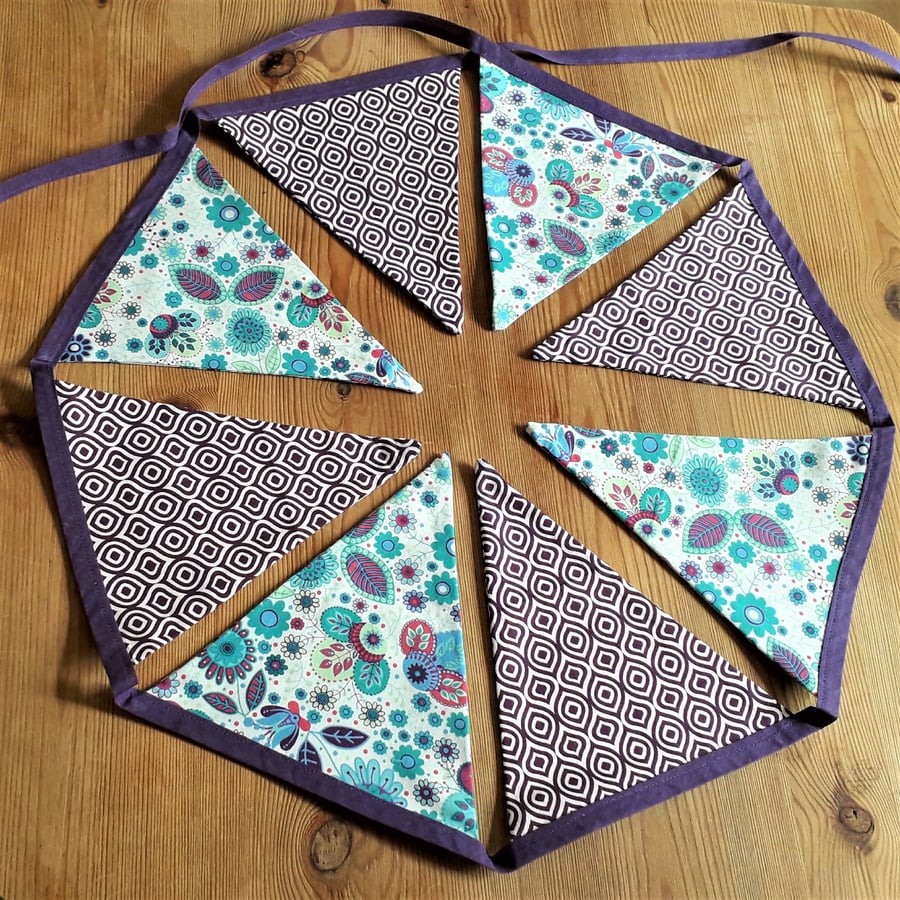 Bunting – fabric, floral purple