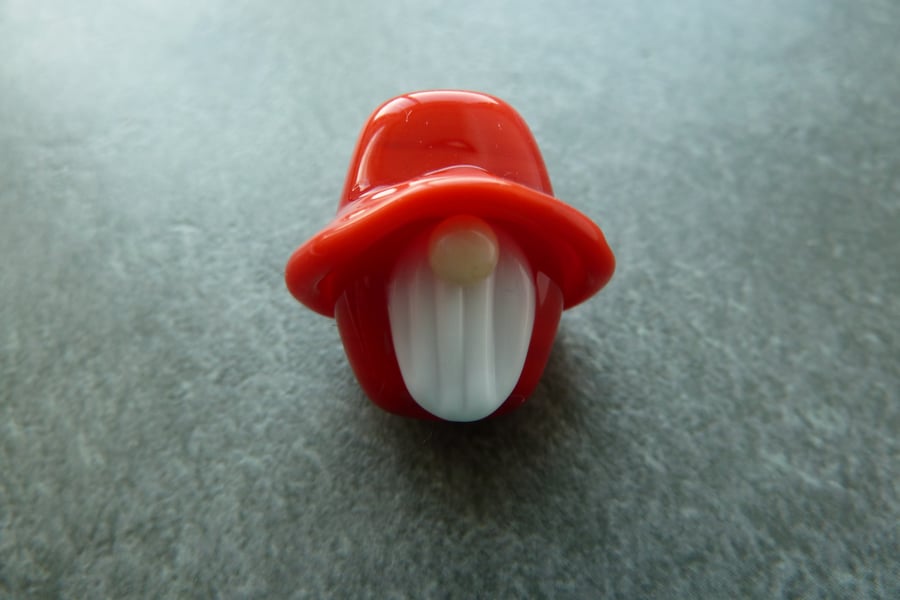 red lampwork glass gnome bead
