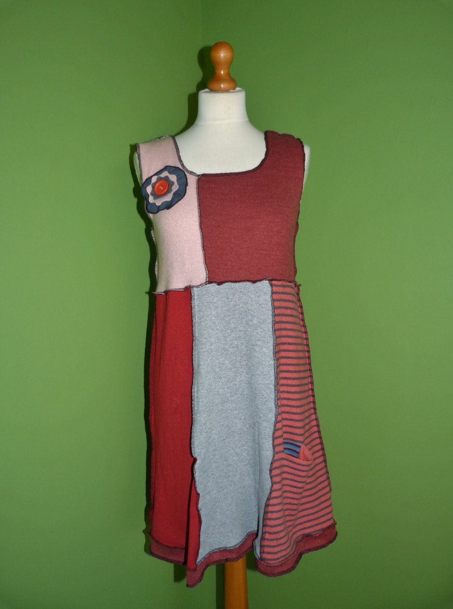 Tunic Top from Up-cycled Jumpers. Womens Small to Medium. Pinks and Grey