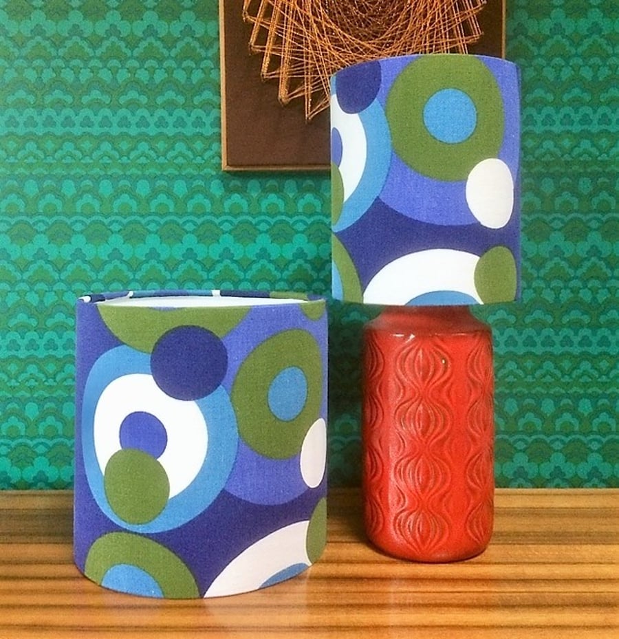 RETRO Geometric Circles 60s Mod LIZA CALEY 'MAGPIE' Vintage Fabric Lampshade