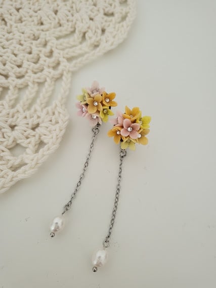 Hydrangea Polymer Clay Earrings -  Pastel Hydrangea Drops (Screw-back earrings)