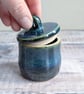 Small ceramic lidded dark green blue pot