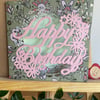 Green and pink floral birthday card 