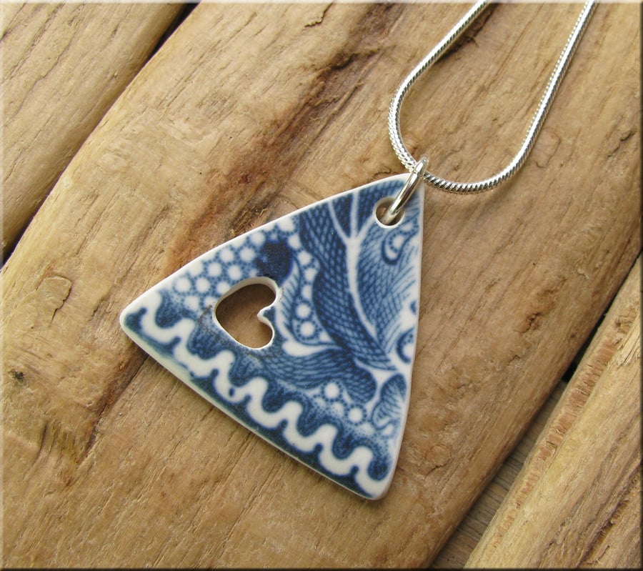 Home tumbled pottery shard pendant with carved heart 