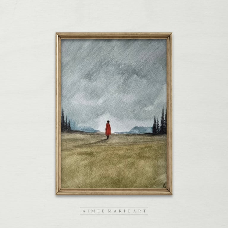 Original Watercolour Painting - Moody Sky Landscape Art - Unframed