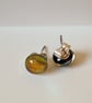 Sparkly golden fused glass stud earrings - Image 5