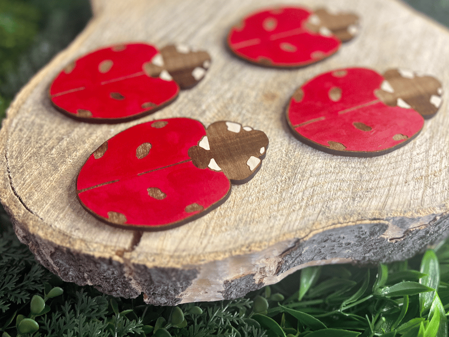 Set of 4 Wooden Ladybird Coasters - laser cut, nature gift, home gift, decor