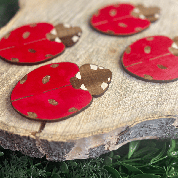 Set of 4 Wooden Ladybird Coasters - laser cut, nature gift, home gift, decor