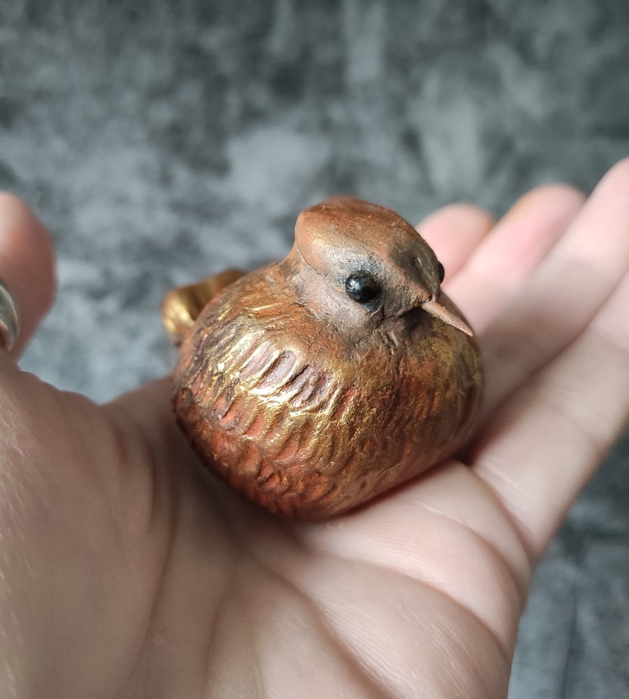 Little Bird Sculpture, Russet Gold Baby Fledgling Ornament