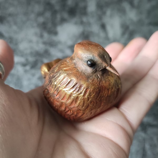 Little Bird Sculpture, Russet Gold Baby Fledgling Ornament