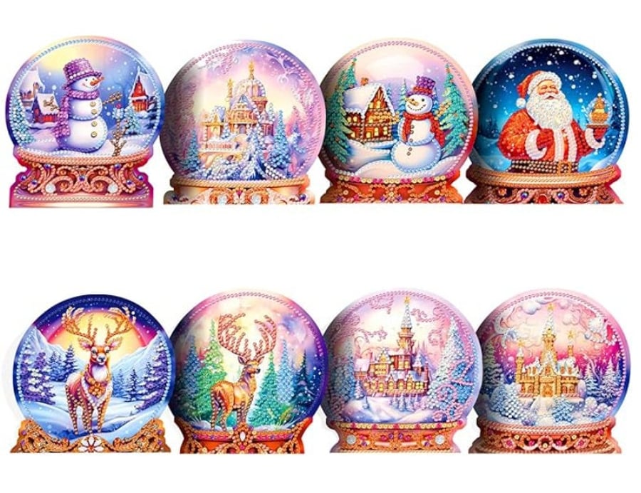 8pcs 5D DIY Diamond Painting Kit Christmas Snow globe Card Kits For Adults Diamo