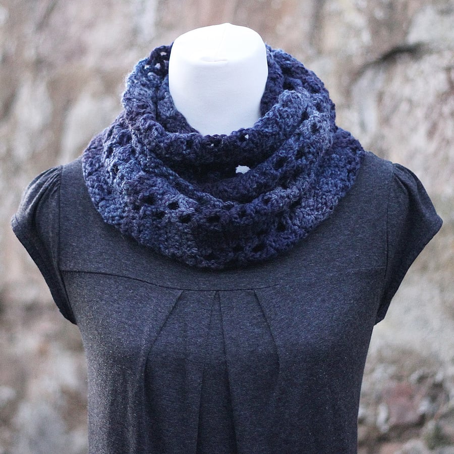 Scarf infinity blue chunky, womens cowl, snood, gift guide for her